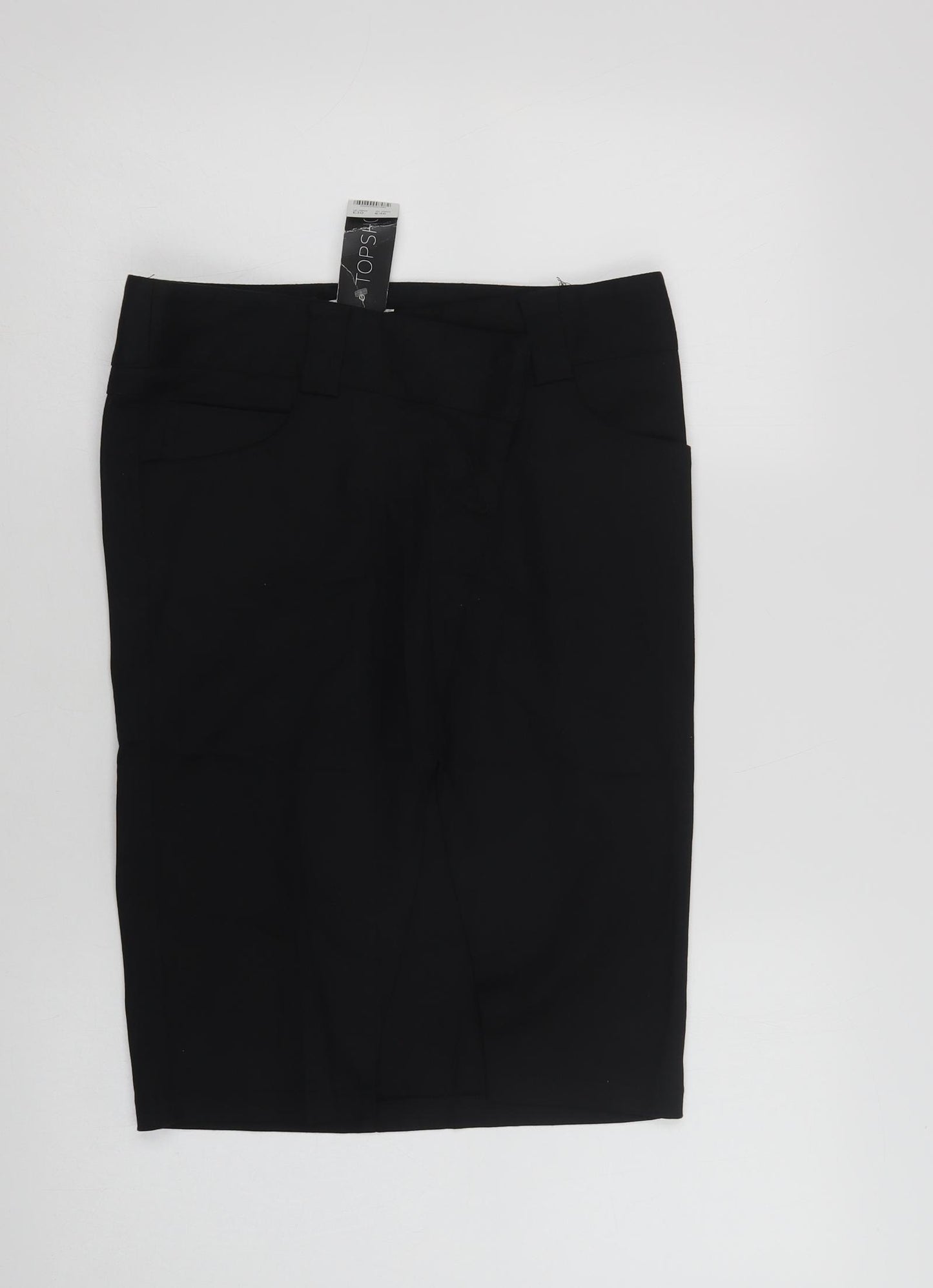 Topshop Womens Black  Cotton Straight & Pencil Skirt Size 8   Hook & Loop
