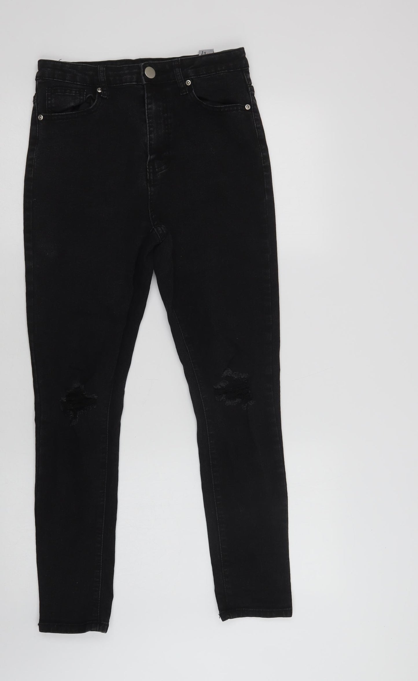 Boohoo Womens Black  Cotton Skinny Jeans Size 10 L28 in Regular Button