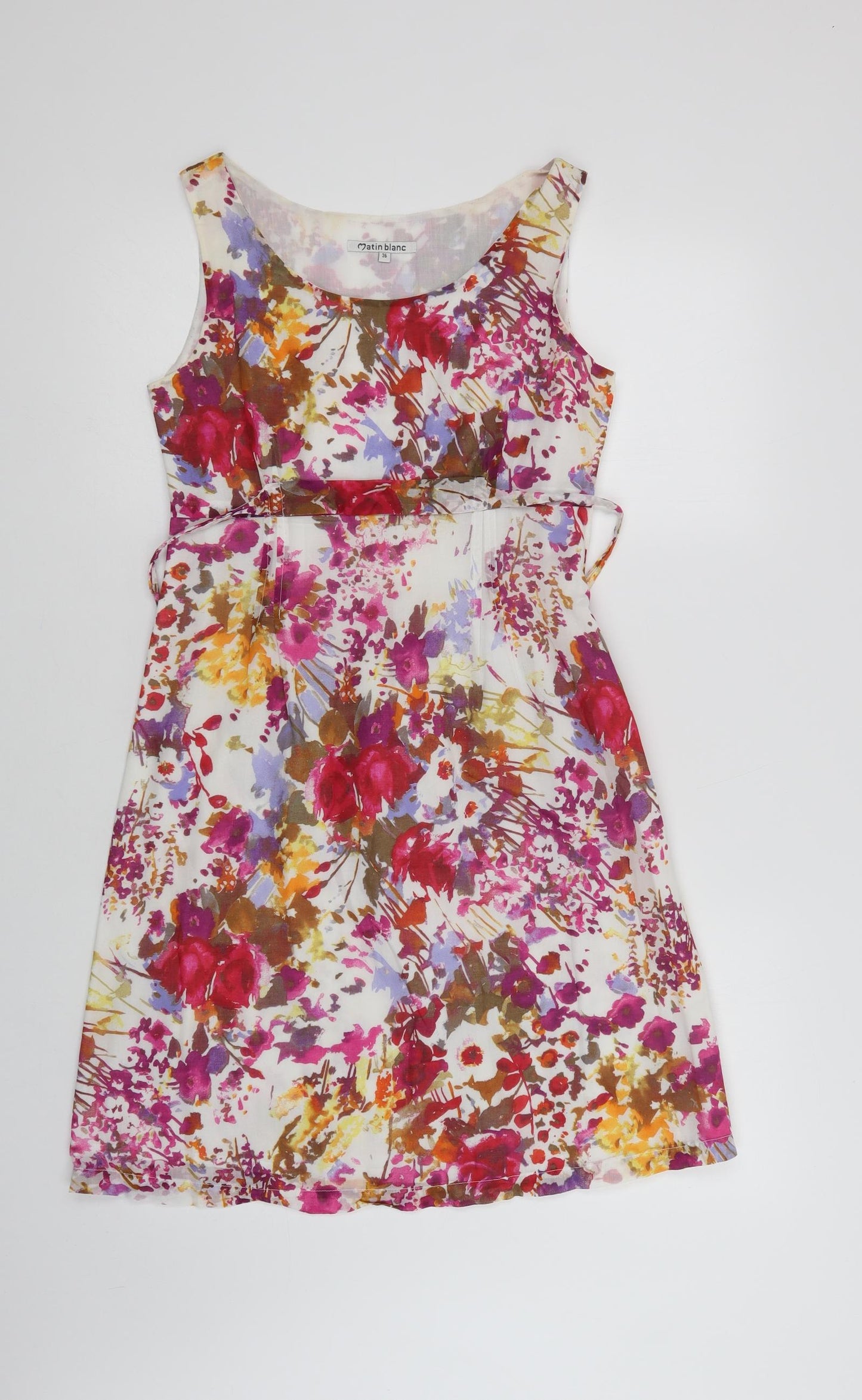Matin blanc Womens Multicoloured Floral Cotton A-Line  Size 8  Scoop Neck Zip