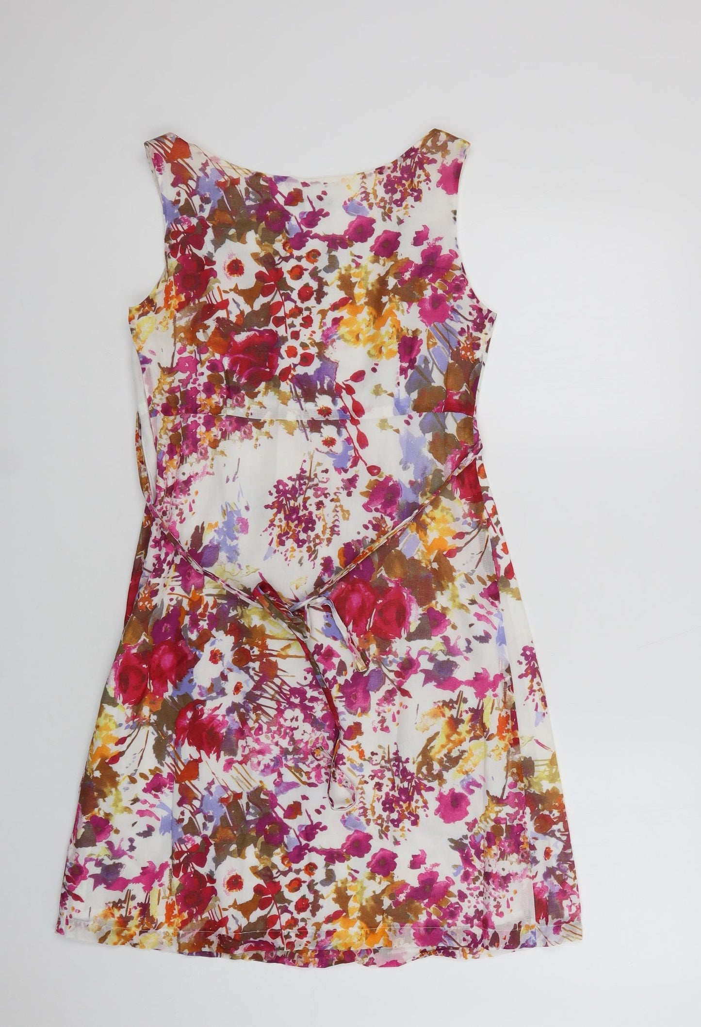 Matin blanc Womens Multicoloured Floral Cotton A-Line  Size 8  Scoop Neck Zip