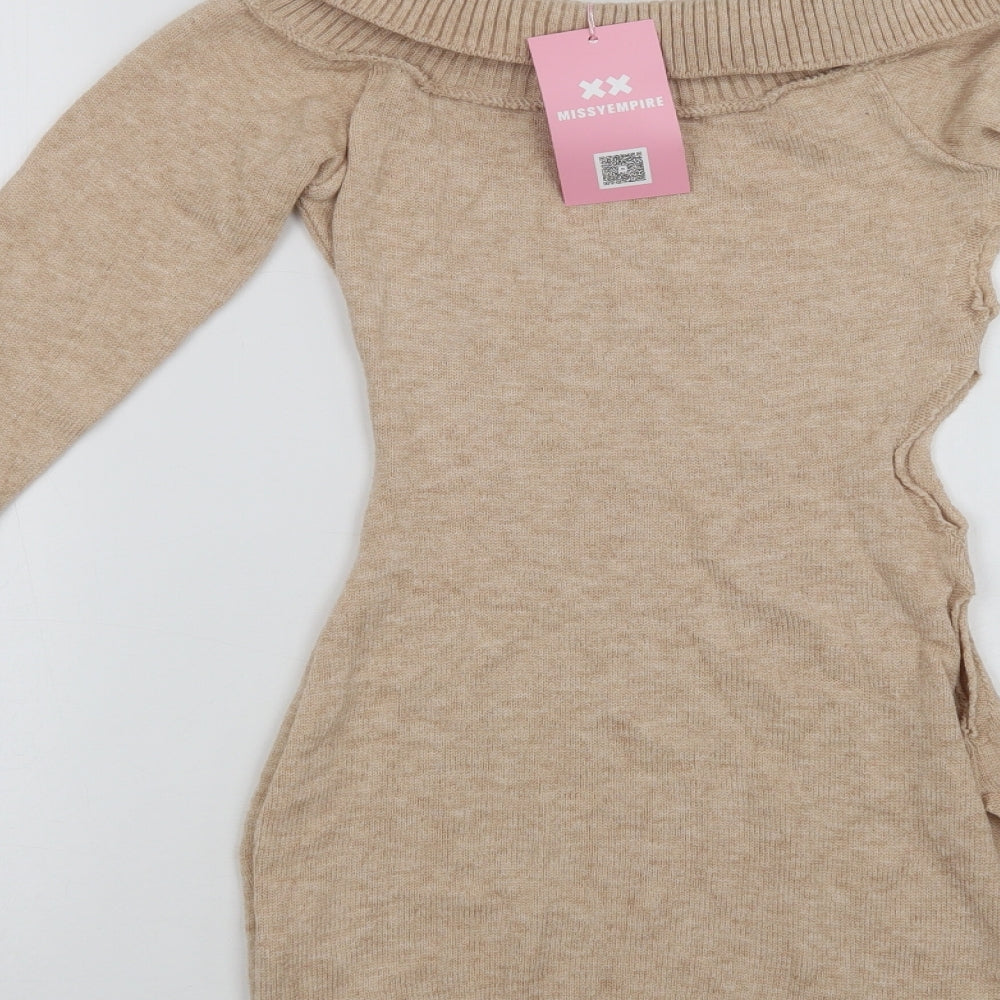 Missy Empire Womens Beige Collared  Viscose Tunic Jumper Size 6   - Cut Out