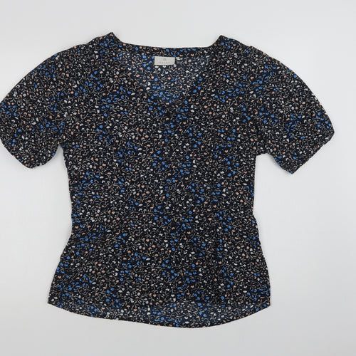 Kaffe Womens Blue Floral Polyester Basic Blouse Size 8 V-Neck