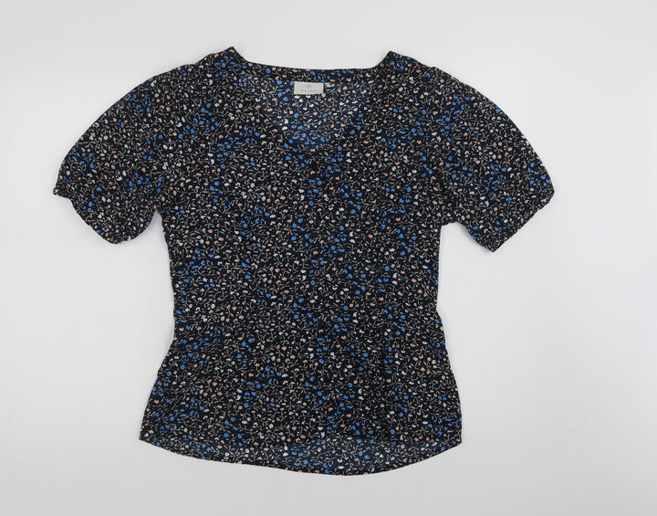 Kaffe Womens Blue Floral Polyester Basic Blouse Size 8 V-Neck