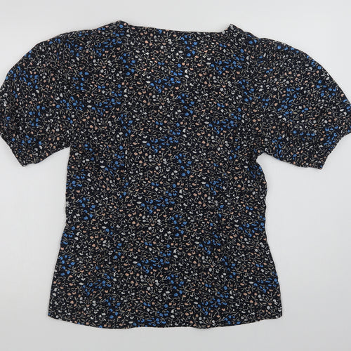 Kaffe Womens Blue Floral Polyester Basic Blouse Size 8 V-Neck