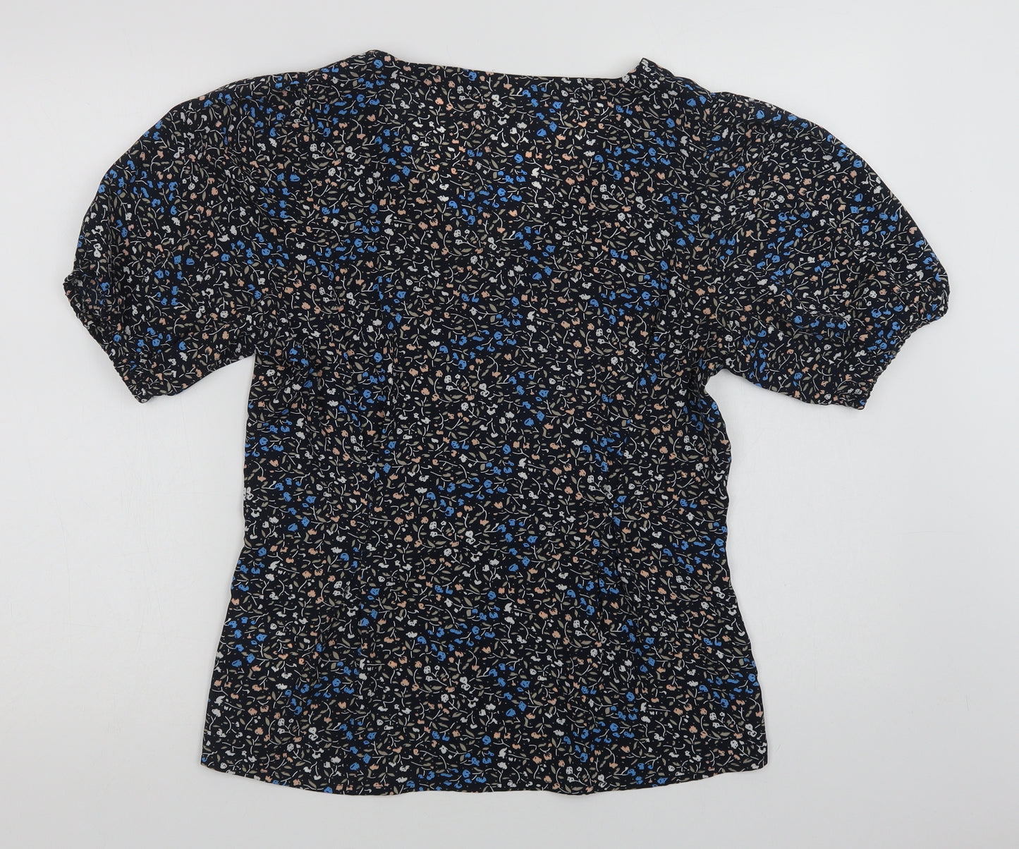Kaffe Womens Blue Floral Polyester Basic Blouse Size 8 V-Neck