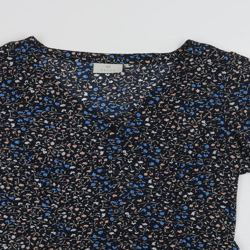 Kaffe Womens Blue Floral Polyester Basic Blouse Size 8 V-Neck