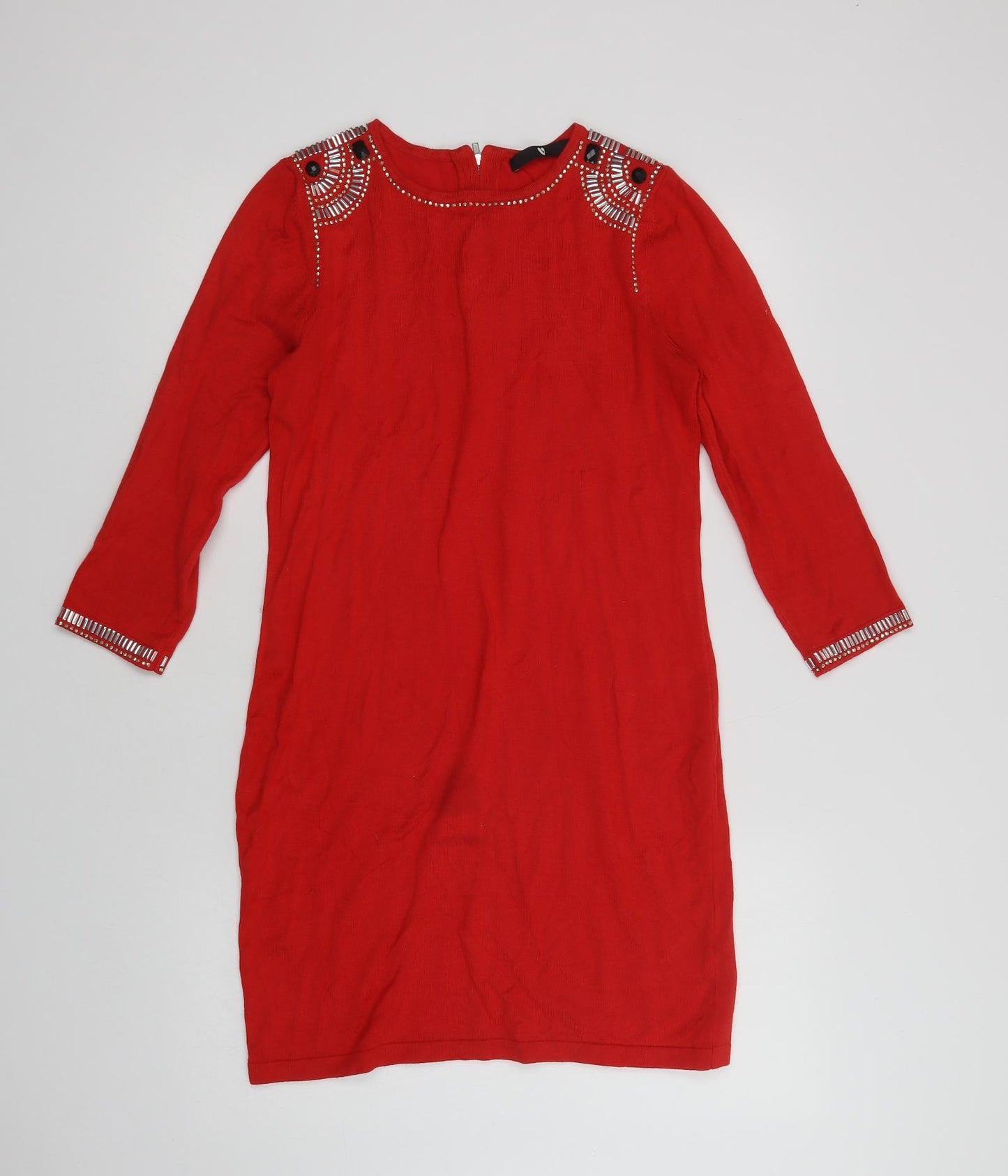 Very Womens Red  Viscose Jumper Dress  Size 10  Crew Neck Zip