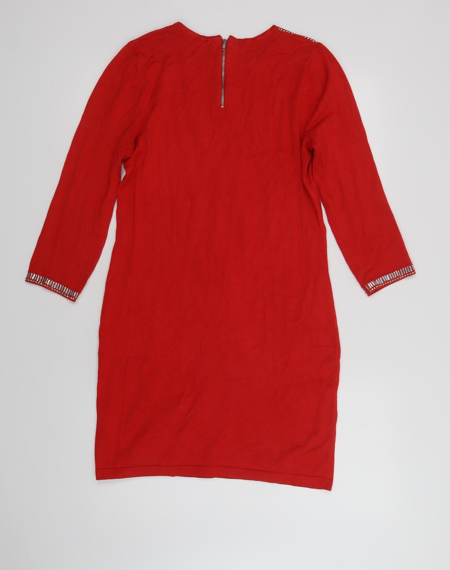 Very Womens Red  Viscose Jumper Dress  Size 10  Crew Neck Zip