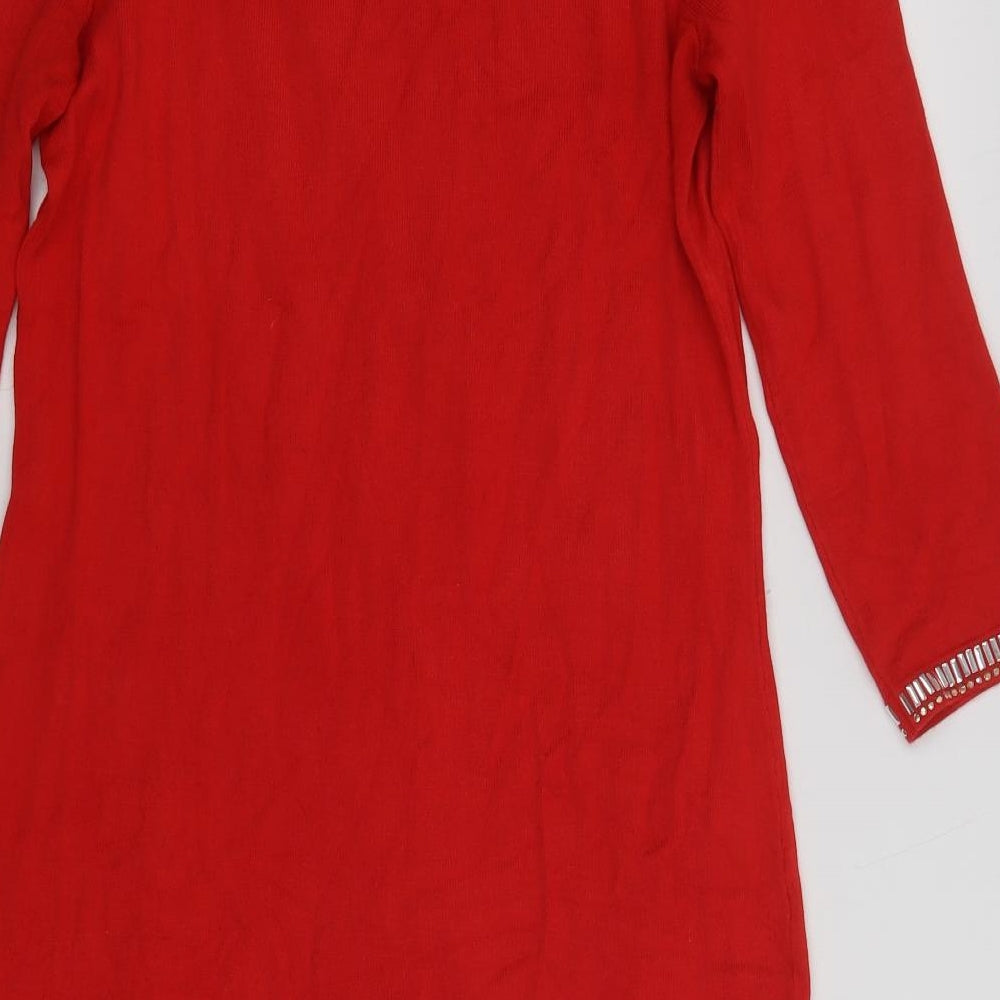 Very Womens Red  Viscose Jumper Dress  Size 10  Crew Neck Zip