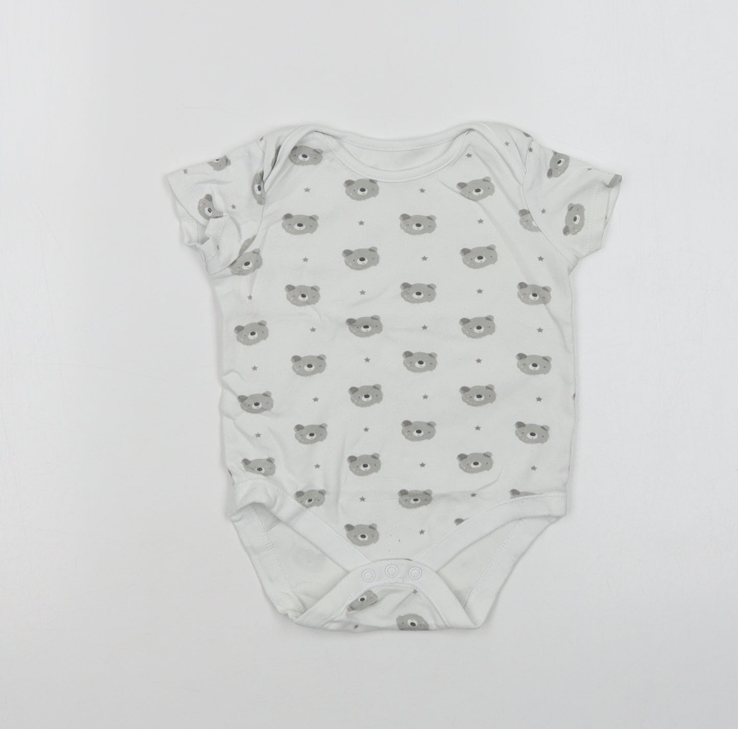 F&F Baby White Geometric Cotton Babygrow One-Piece Size 12-18 Months  Snap - Bear Print