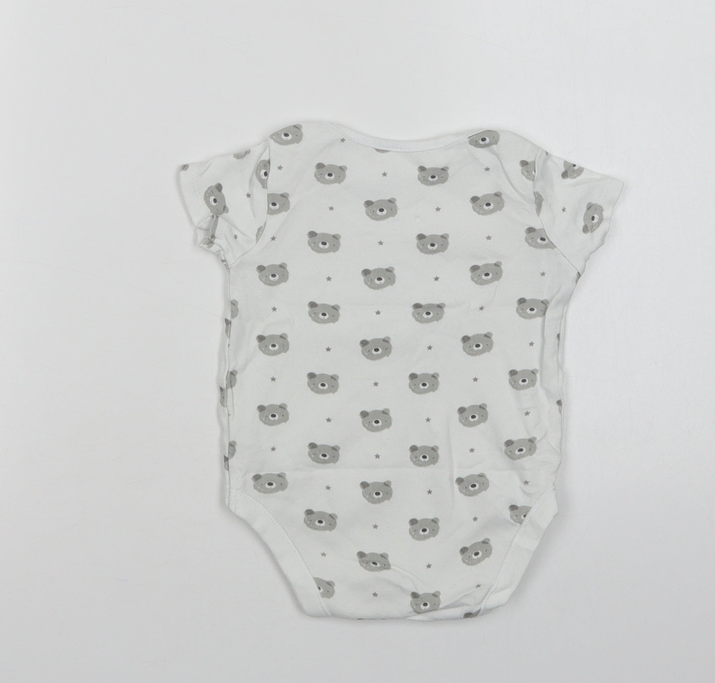 F&F Baby White Geometric Cotton Babygrow One-Piece Size 12-18 Months  Snap - Bear Print