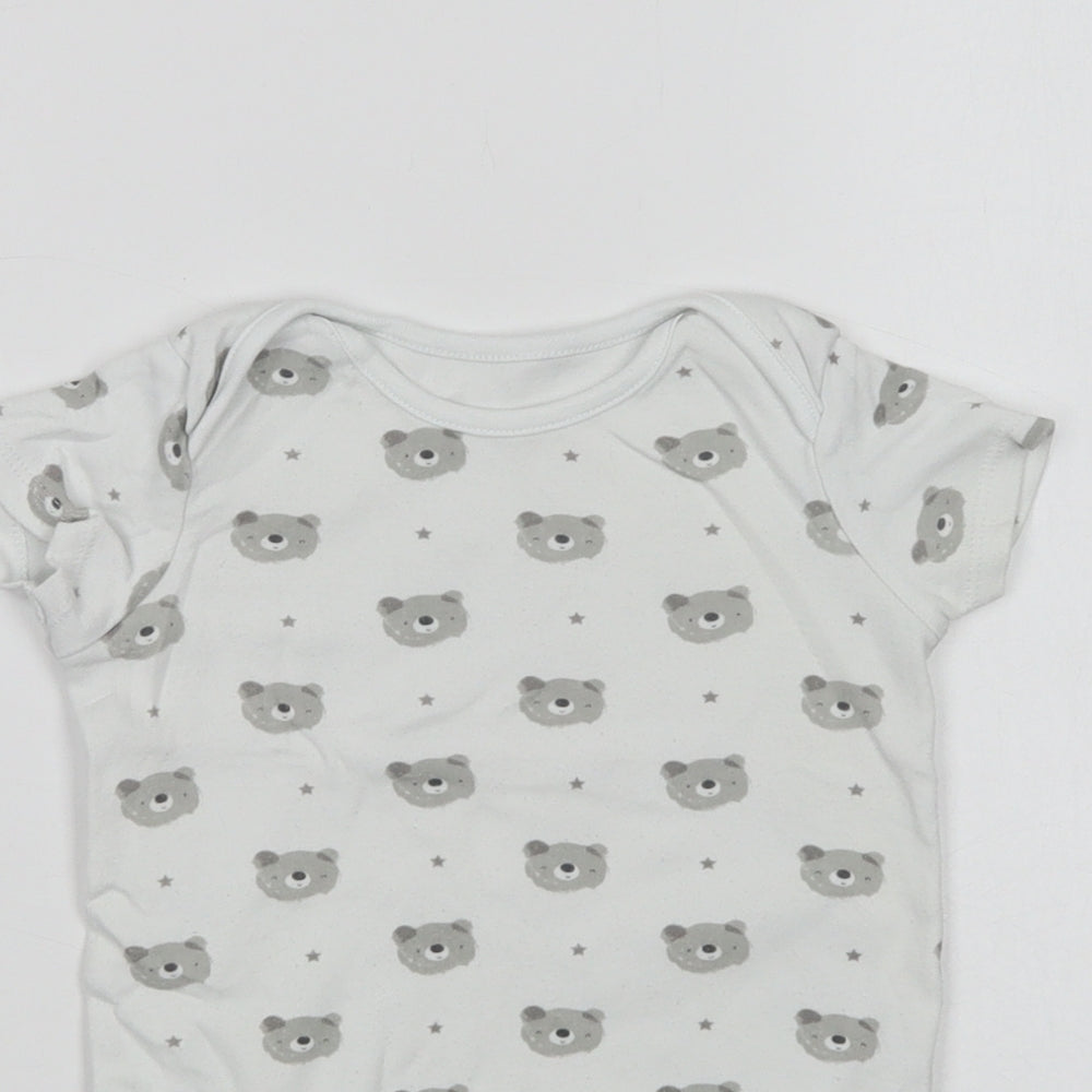 F&F Baby White Geometric Cotton Babygrow One-Piece Size 12-18 Months  Snap - Bear Print