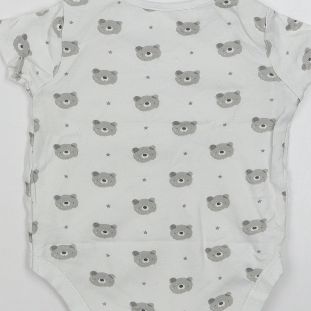 F&F Baby White Geometric Cotton Babygrow One-Piece Size 12-18 Months  Snap - Bear Print