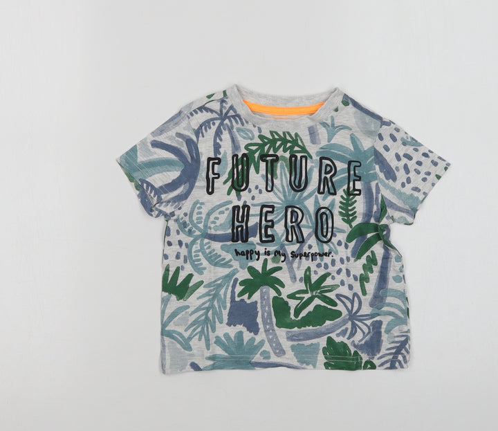 F&F Baby Grey Floral Cotton Camisole T-Shirt Size 12-18 Months Crew Neck - Future Hero