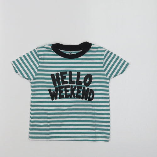 River Island Baby Green Striped Cotton Basic T-Shirt Size 12-18 Months Crew Neck  - Hello Weekend