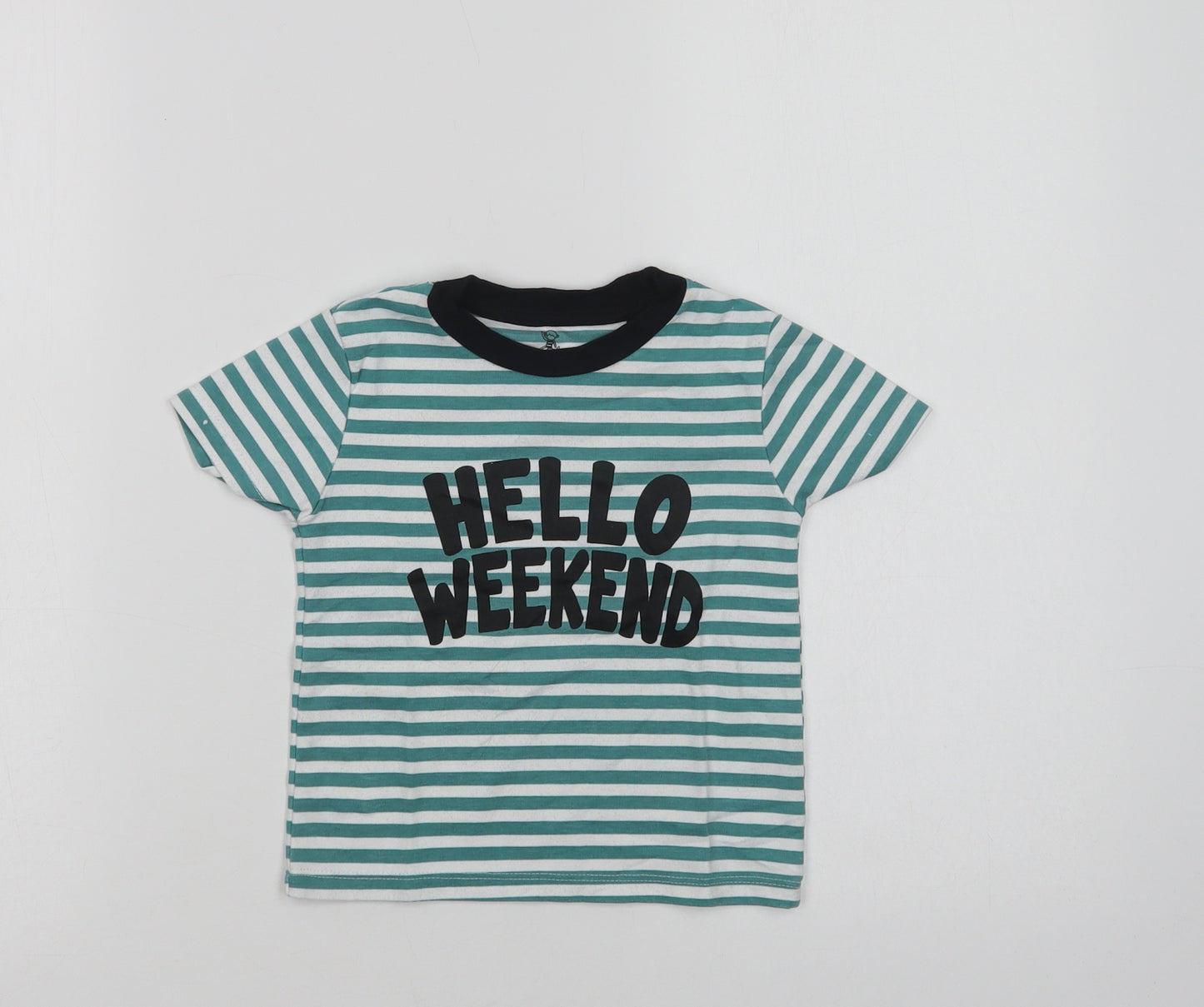 River Island Baby Green Striped Cotton Basic T-Shirt Size 12-18 Months Crew Neck  - Hello Weekend