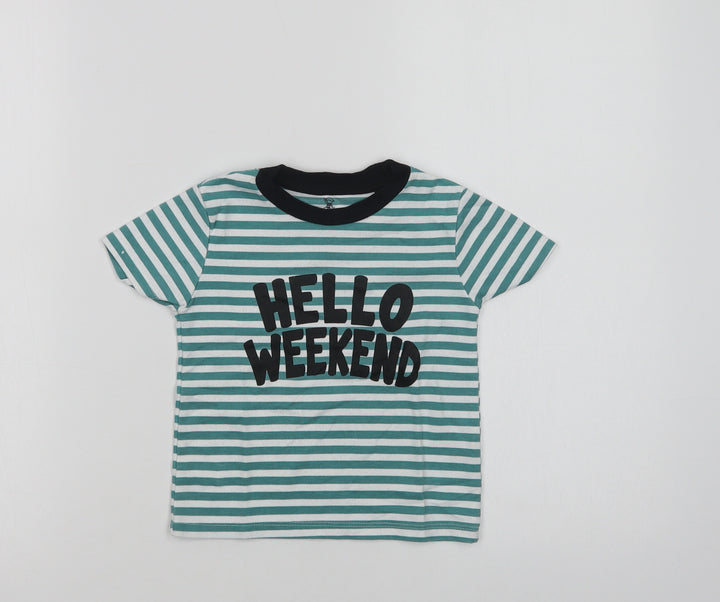 River Island Baby Green Striped Cotton Basic T-Shirt Size 12-18 Months Crew Neck  - Hello Weekend