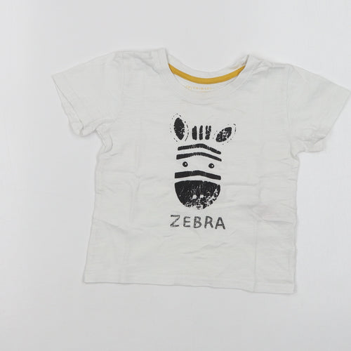 Primark Baby White  Cotton Basic T-Shirt Size 12-18 Months Crew Neck  - Zebra