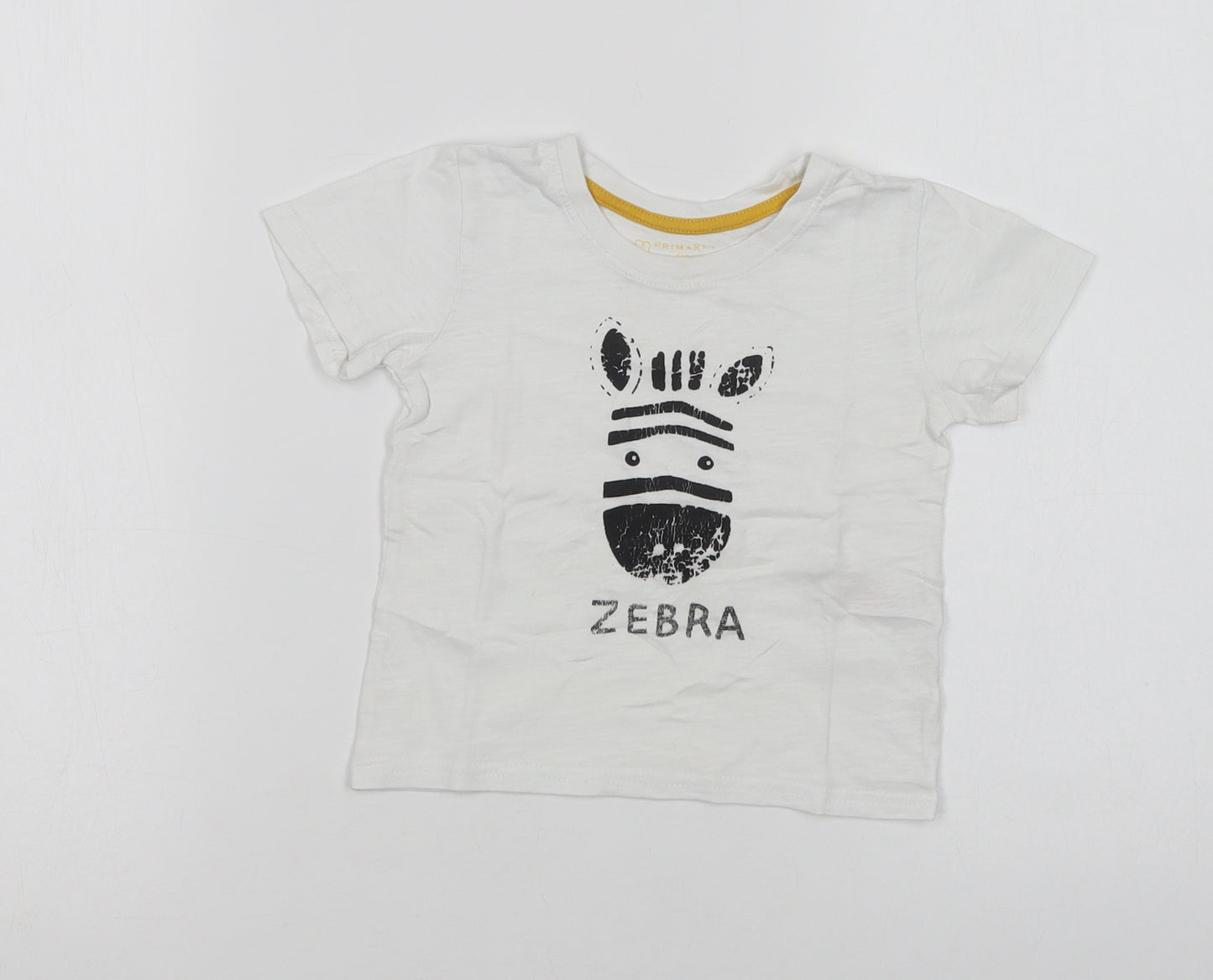 Primark Baby White  Cotton Basic T-Shirt Size 12-18 Months Crew Neck  - Zebra
