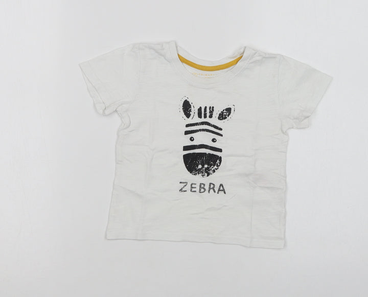 Primark Baby White  Cotton Basic T-Shirt Size 12-18 Months Crew Neck  - Zebra