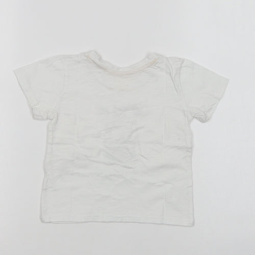 Primark Baby White  Cotton Basic T-Shirt Size 12-18 Months Crew Neck  - Zebra
