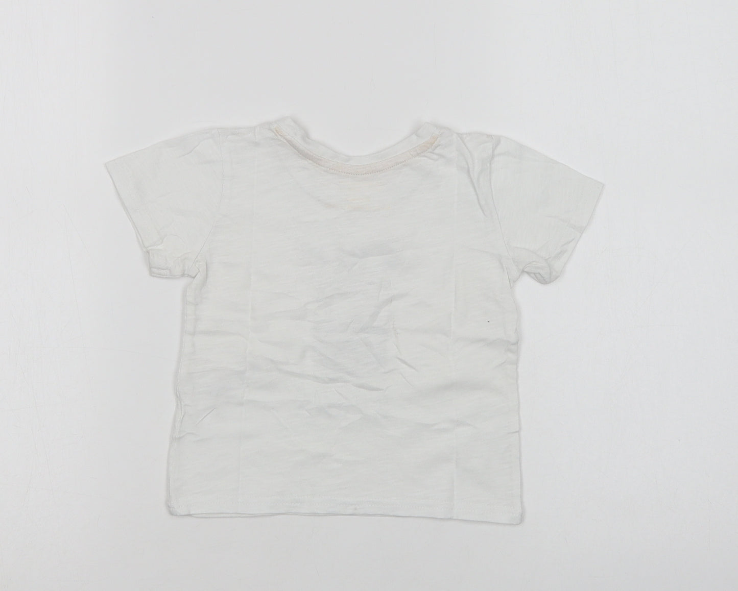 Primark Baby White  Cotton Basic T-Shirt Size 12-18 Months Crew Neck  - Zebra