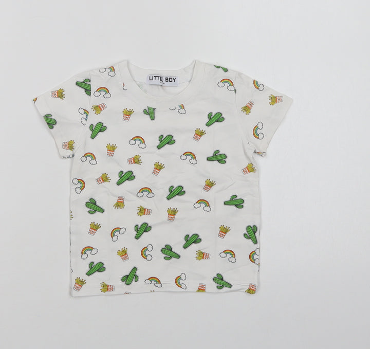 Little Boy Baby White Geometric Cotton Basic T-Shirt Size 12 Months Crew Neck - Cactus And Rainbows