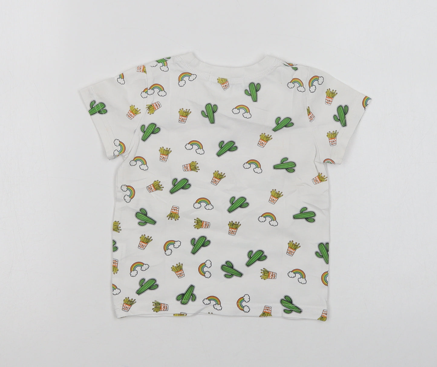 Little Boy Baby White Geometric Cotton Basic T-Shirt Size 12 Months Crew Neck  - Cactus And Rainbows