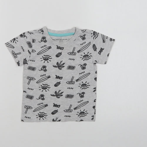 Primark Baby Grey Geometric Cotton Basic T-Shirt Size 12-18 Months Crew Neck