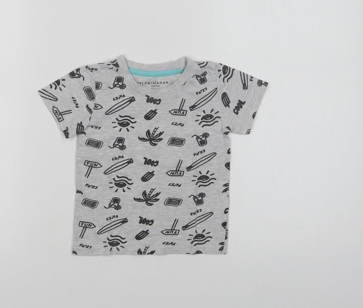 Primark Baby Grey Geometric Cotton Basic T-Shirt Size 12-18 Months Crew Neck
