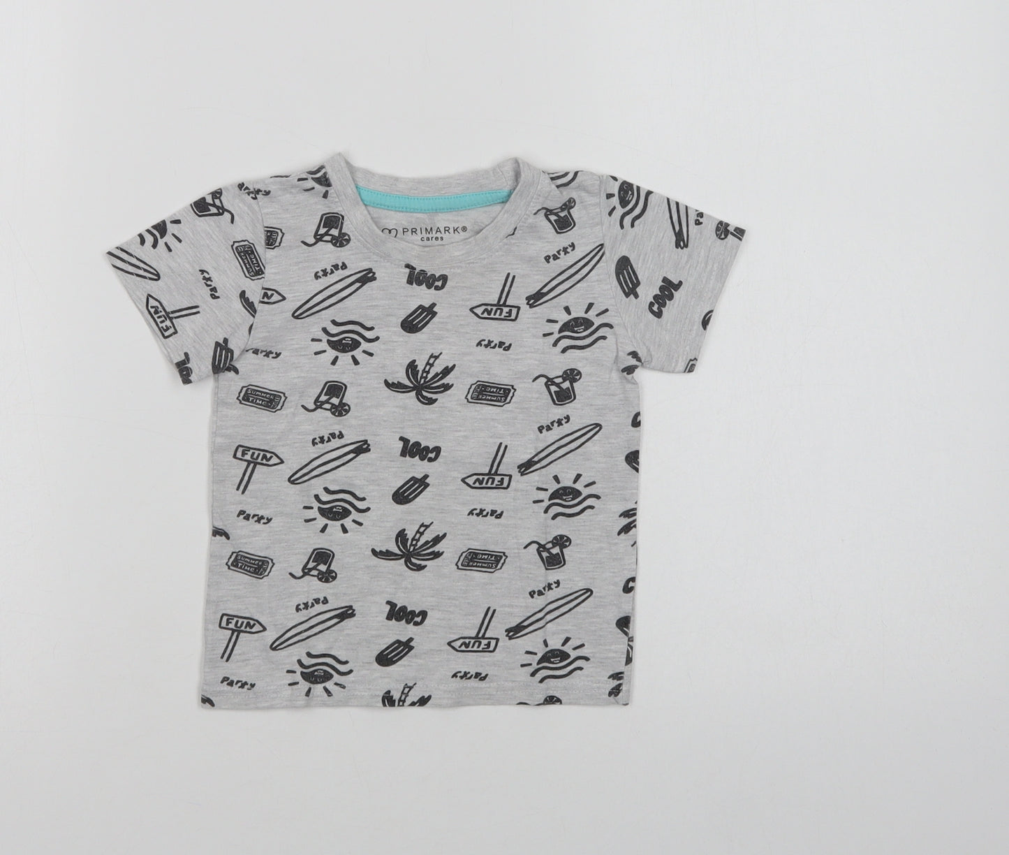 Primark Baby Grey Geometric Cotton Basic T-Shirt Size 12-18 Months Crew Neck