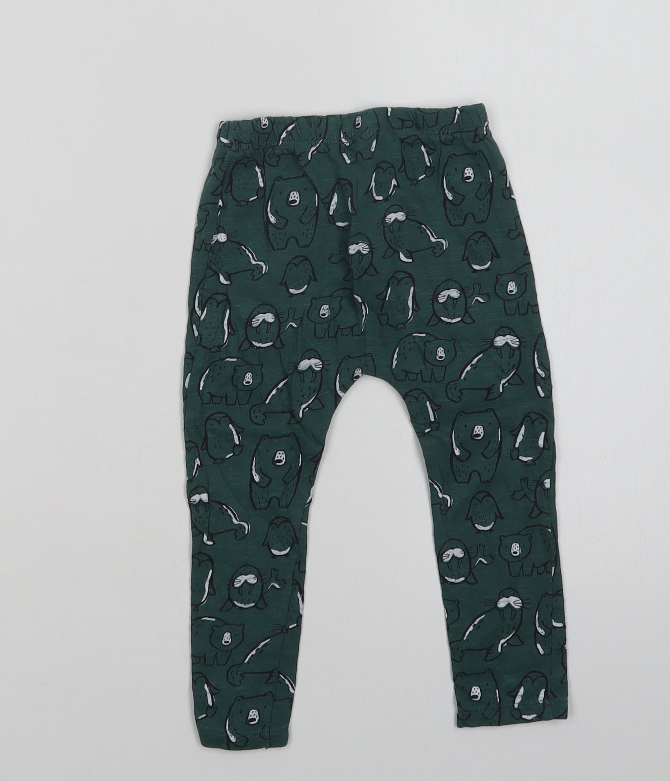 F&F Baby Green Geometric Cotton Jogger Leggings Size 18-24 Months   - Cute Animals Print