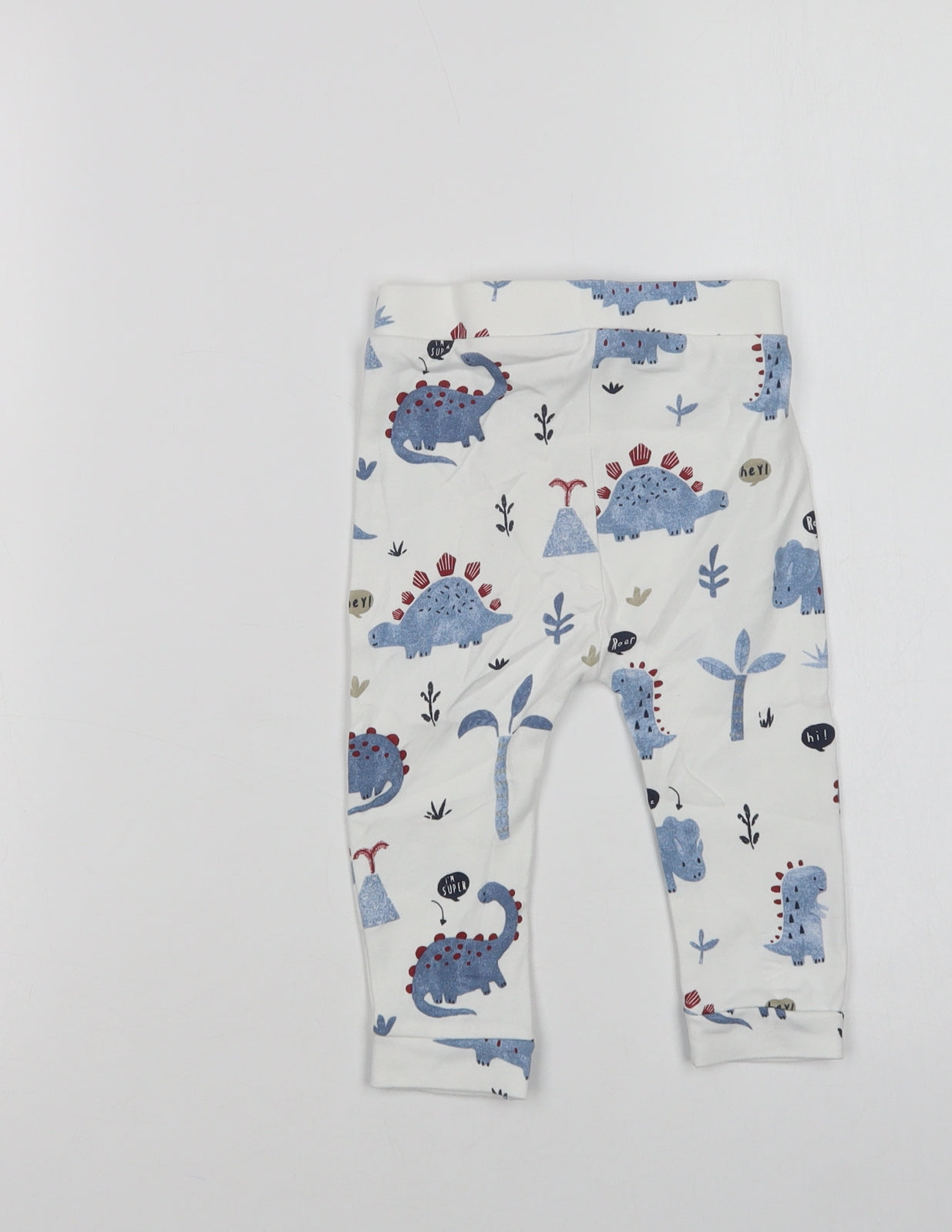 George Baby White Geometric Cotton Jogger Leggings Size 12-18 Months  Drawstring - Dinosaur Print