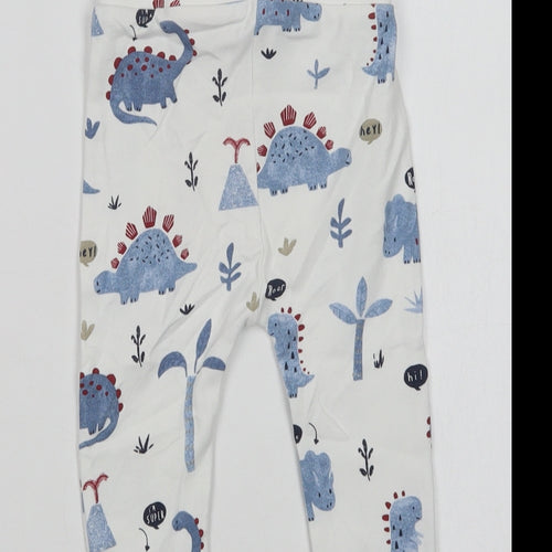 George Baby White Geometric Cotton Jogger Leggings Size 12-18 Months  Drawstring - Dinosaur Print