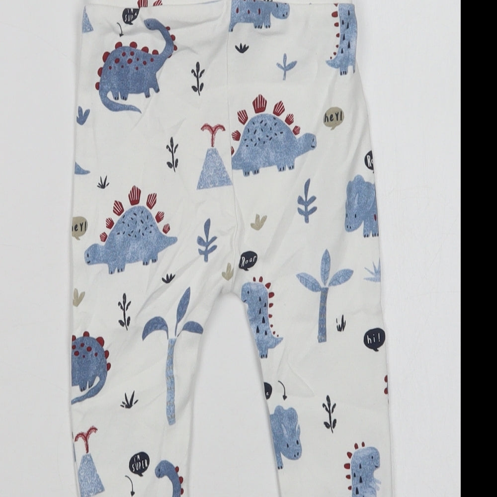 George Baby White Geometric Cotton Jogger Leggings Size 12-18 Months  Drawstring - Dinosaur Print