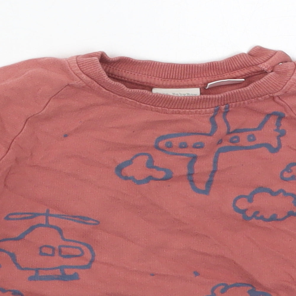 Zara Boys Red  Cotton Basic T-Shirt Size 12-18 Months Crew Neck Pullover - Plane Helicopter