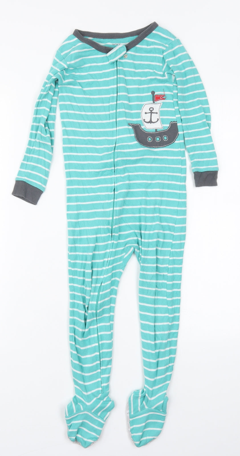 Carters Boys Blue Striped Cotton  One Piece Size 5 Years  Zip - Pirate Ship