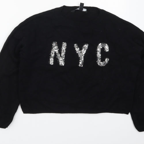 New Look Girls Black Crew Neck  Viscose Pullover Jumper Size 14-15 Years  Pullover - NYC