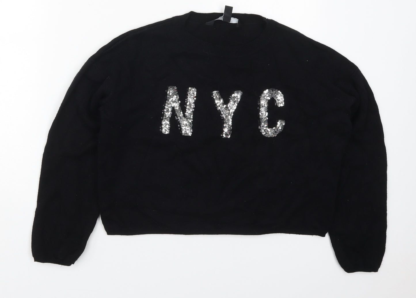 New Look Girls Black Crew Neck  Viscose Pullover Jumper Size 14-15 Years  Pullover - NYC