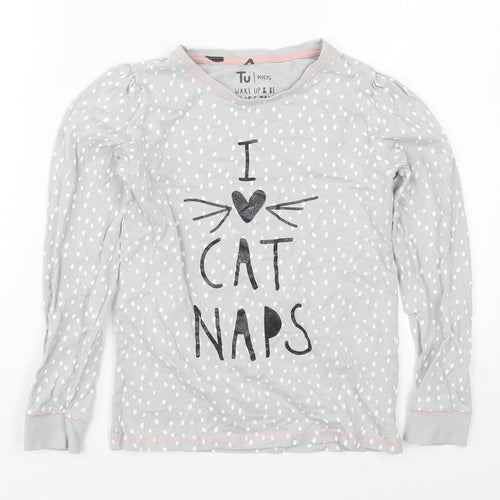TU Girls Grey Polka Dot Cotton Top Pyjama Top Size 10-11 Years  Pullover - I Love Cat Naps