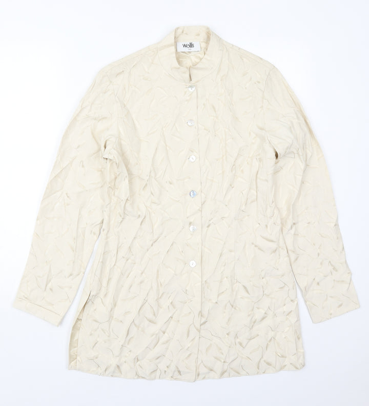 Wallis Womens Ivory Floral Jacket Size 12 Button - Leaf Prints