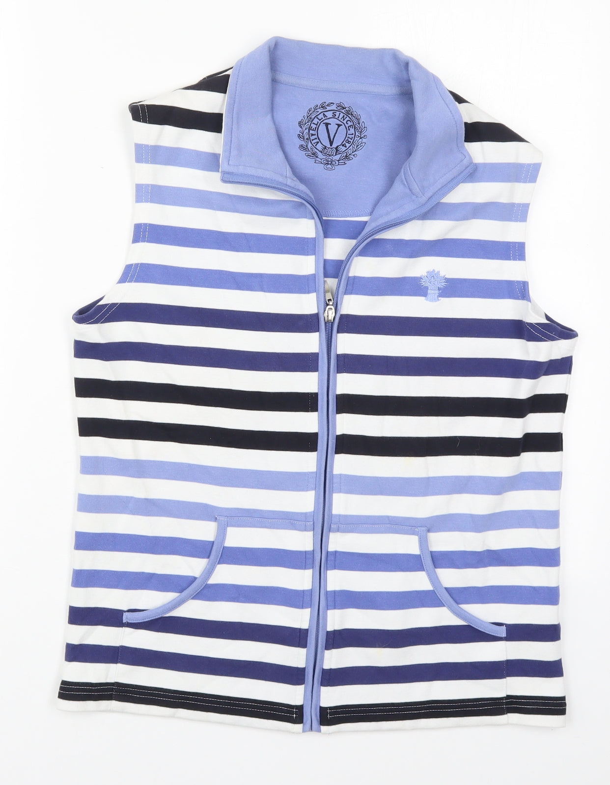 Vella Womens Blue Striped  Gilet Jacket Size M  Zip