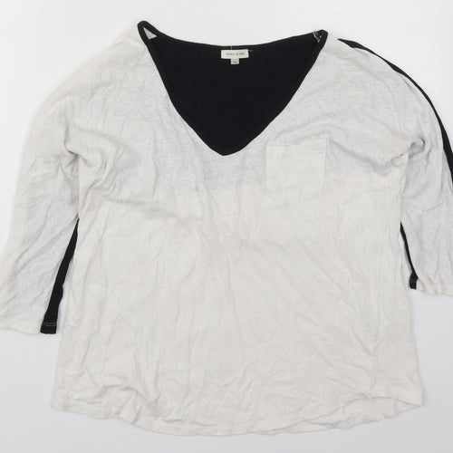 River Island Womens White Colourblock Cotton Basic T-Shirt Size 10 V-Neck - Black and White