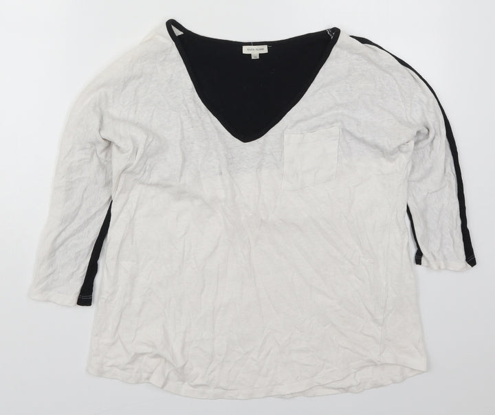 River Island Womens White Colourblock Cotton Basic T-Shirt Size 10 V-Neck - Black and White