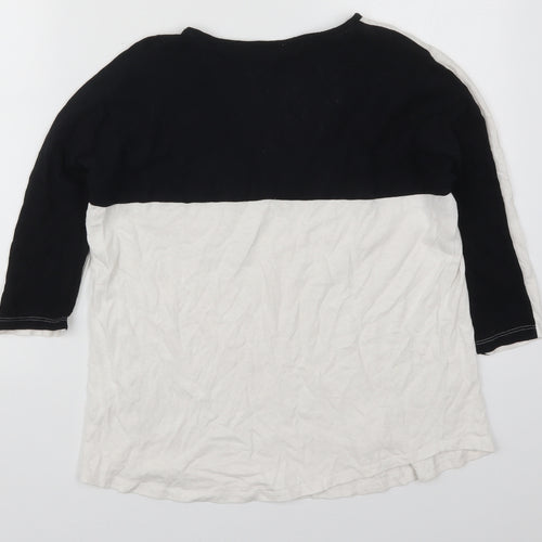 River Island Womens White Colourblock Cotton Basic T-Shirt Size 10 V-Neck - Black and White