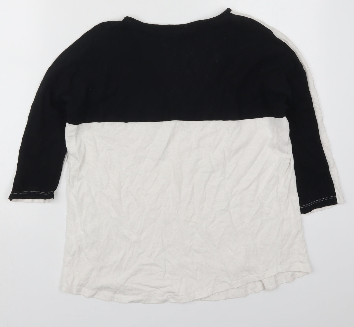 River Island Womens White Colourblock Cotton Basic T-Shirt Size 10 V-Neck - Black and White