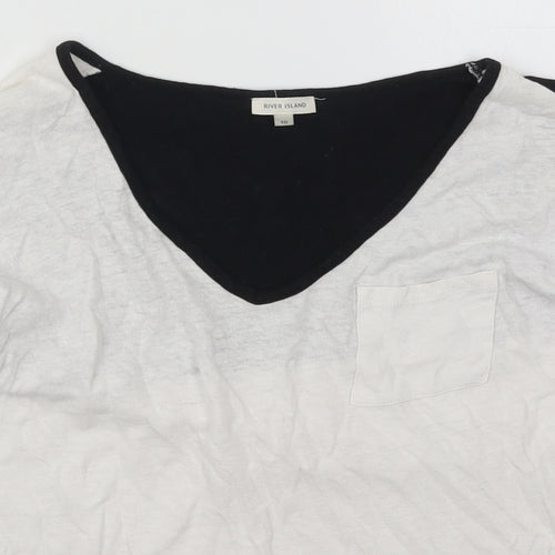 River Island Womens White Colourblock Cotton Basic T-Shirt Size 10 V-Neck - Black and White