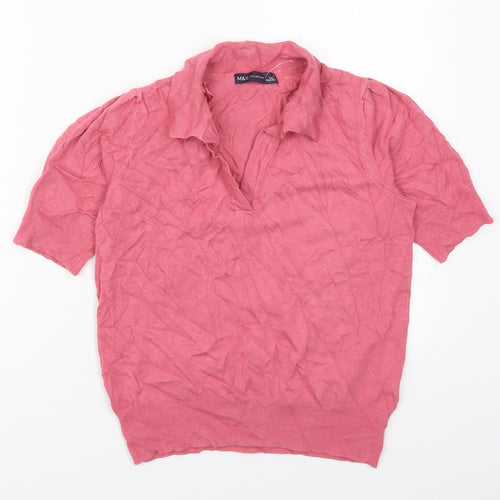 Marks and Spencer Womens Pink Collared  Viscose Pullover Jumper Size 10