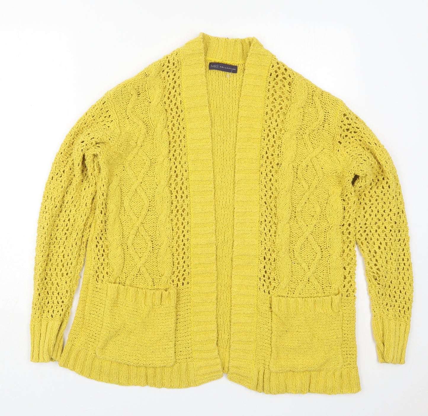 Marks and Spencer Womens Yellow V-Neck  Cotton Cardigan Jumper Size L
