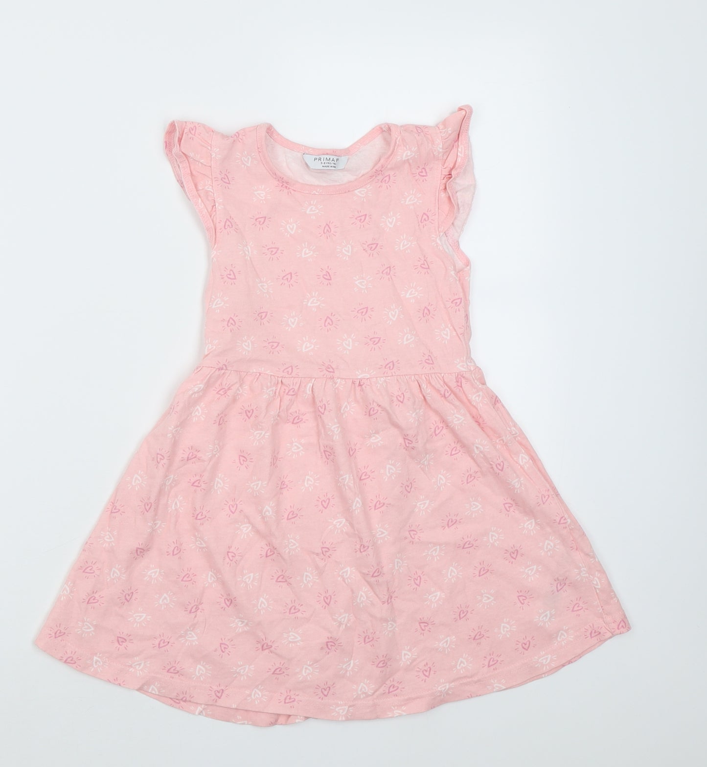Primark Girls Pink Geometric Cotton A-Line  Size 5-6 Years  Crew Neck Pullover - Heart pattern